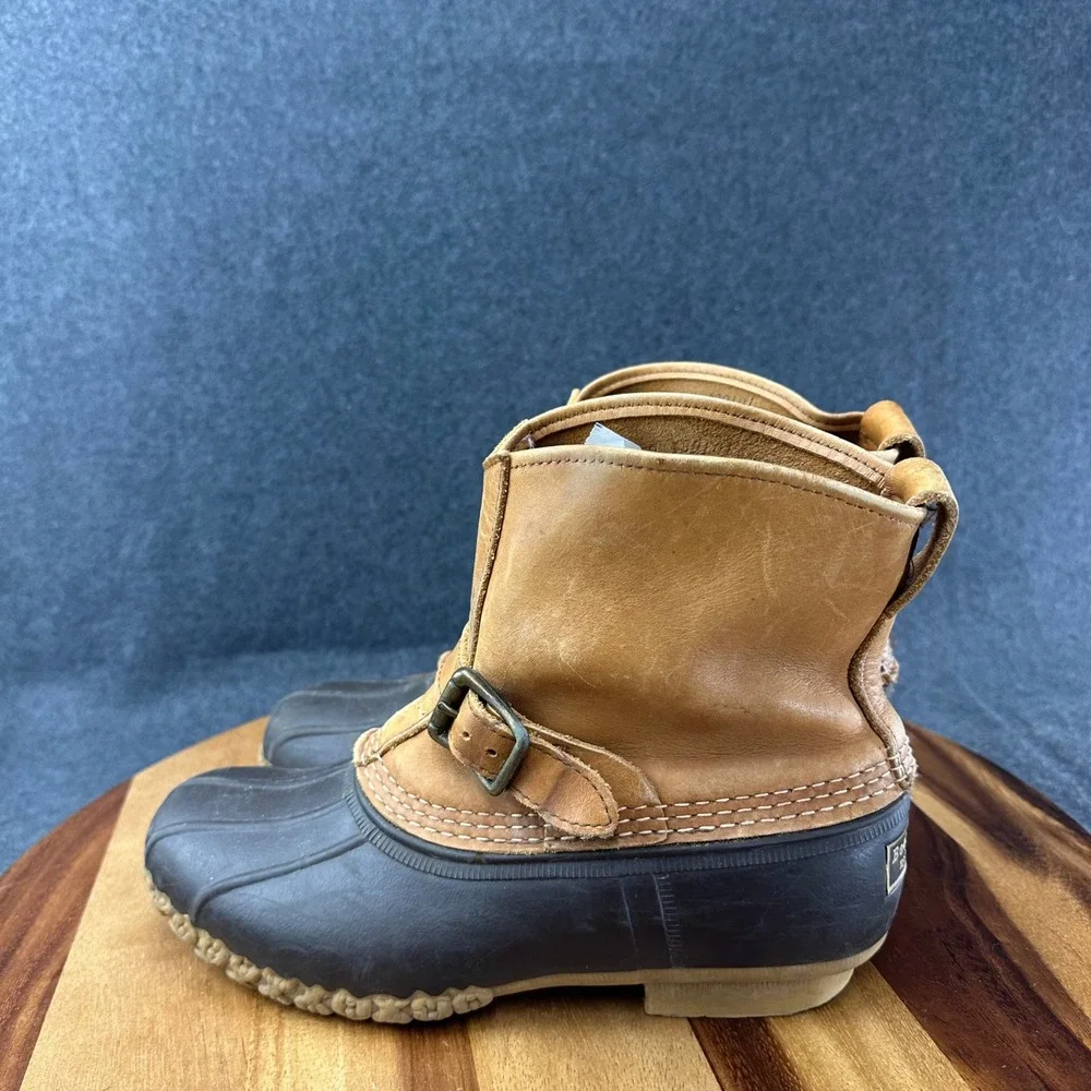 LL Bean Lounger Boots Mens 8 M Tan Brown Buckle Strap Duck Boots Made in Maine